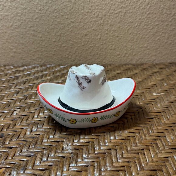 Vintage Ceramic Cowboy Hat Decorative Ashtray With Floral Accent - Picture 1 of 6